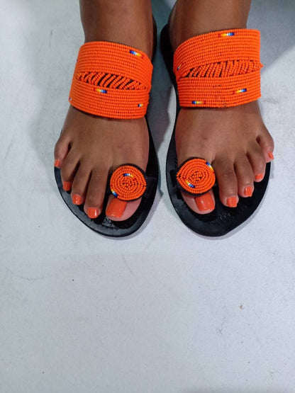 Handmade African Beaded Sandals/Authentic Maasai-Style Leather Flip-Flops Women/Boho Beach Sandals/Comfortable Summer Sandal African Gifts