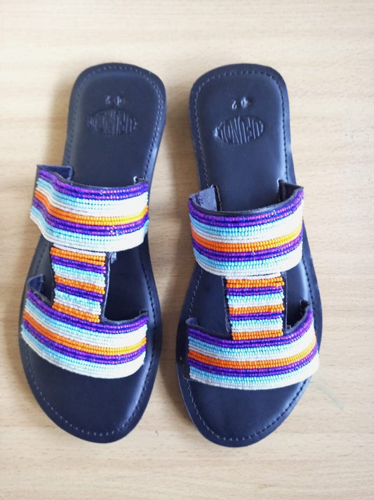 Handmade African Beaded Sandals/Authentic Maasai-Style Leather Flip-Flops Women/Boho Beach Sandals/Comfortable Summer Sandal African Gifts