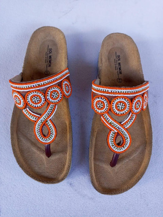 Handmade African Beaded Sandals/Authentic Maasai-Style Leather Flip-Flops Women/Boho Beach Sandals/Comfortable Summer Sandal African Gifts