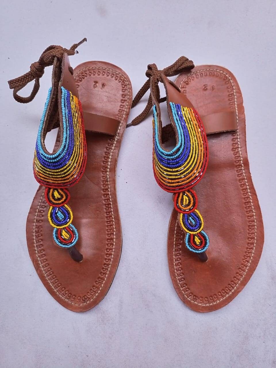 Handmade African Beaded Sandals/Authentic Maasai-Style Leather Flip-Flops Women/Boho Beach Sandals/Comfortable Summer Sandal African Gifts