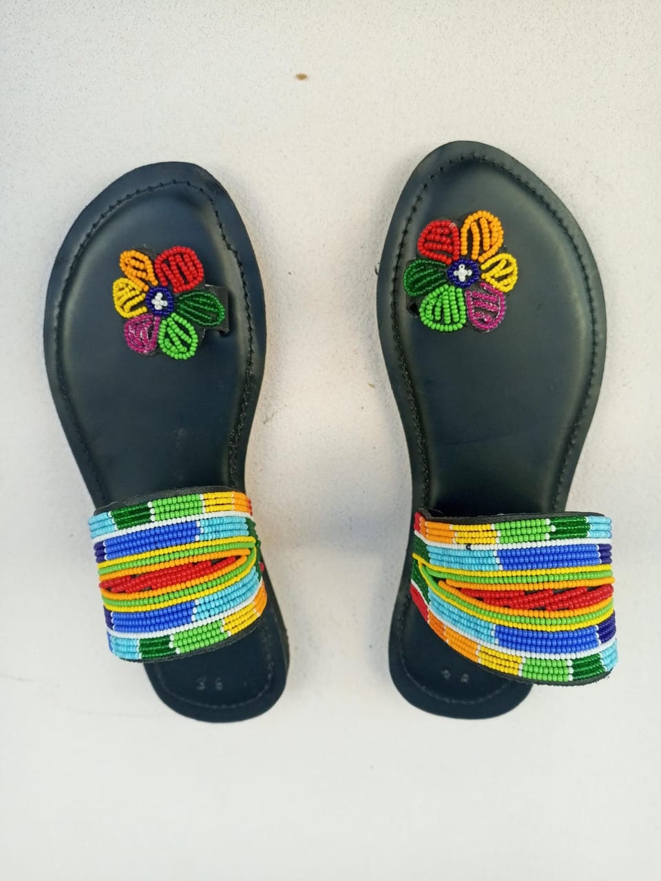 Handmade African Beaded Sandals/Authentic Maasai-Style Leather Flip-Flops Women/Boho Beach Sandals/Comfortable Summer Sandal African Gifts