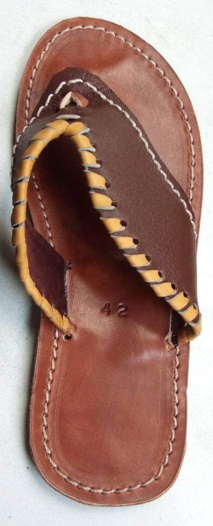 Handmade African Men's Sandals/Genuine Leather Beaded Flip-Flops/Comfortable Summer Sandals for Men/African Shoes/Unique Gift for Him