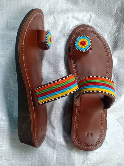 Handmade African Beaded Sandals/Authentic Maasai-Style Leather Flip-Flops Women/Boho Beach Sandals/Comfortable Summer Sandal African Gifts