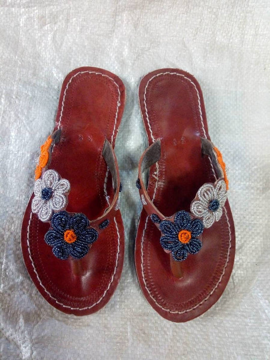 Handmade African Beaded Sandals/Authentic Maasai-Style Leather Flip-Flops Women/Boho Beach Sandals/Comfortable Summer Sandal African Gifts