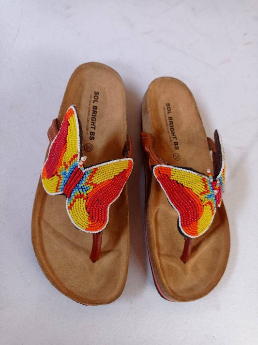 Handmade African Beaded Sandals/Authentic Maasai-Style Leather Flip-Flops Women/Boho Beach Sandals/Comfortable Summer Sandal African Gifts