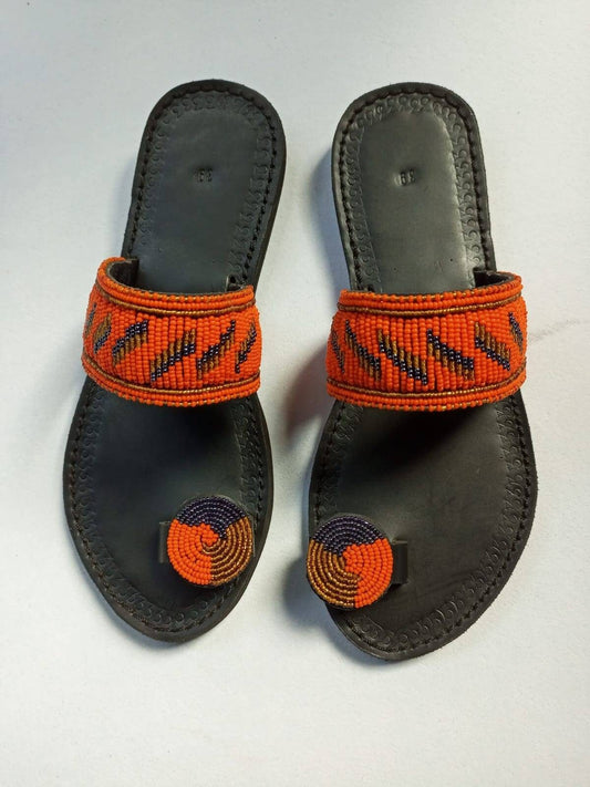 Handmade African Beaded Sandals/Authentic Maasai-Style Leather Flip-Flops Women/Boho Beach Sandals/Comfortable Summer Sandal African Gifts