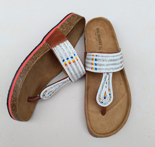 Handmade African Beaded Sandals/Authentic Maasai-Style Leather Flip-Flops Women/Boho Beach Sandals/Comfortable Summer Sandal African Gifts