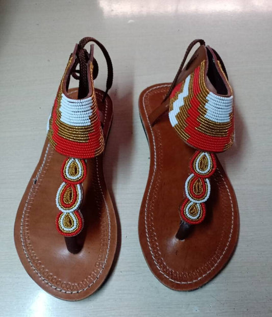 Handmade African Beaded Sandals/Authentic Maasai-Style Leather Flip-Flops Women/Boho Beach Sandals/Comfortable Summer Sandal African Gifts