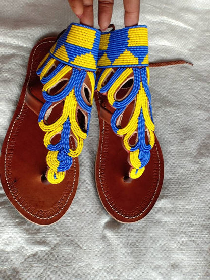 Handmade African Beaded Sandals/Authentic Maasai-Style Leather Flip-Flops Women/Boho Beach Sandals/Comfortable Summer Sandal African Gifts