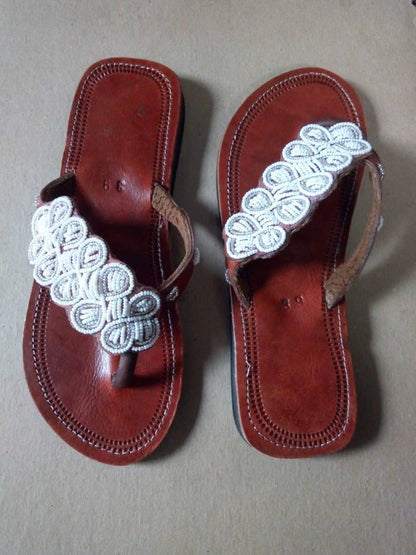 Handmade African Beaded Sandals/Authentic Maasai-Style Leather Flip-Flops Women/Boho Beach Sandals/Comfortable Summer Sandal African Gifts