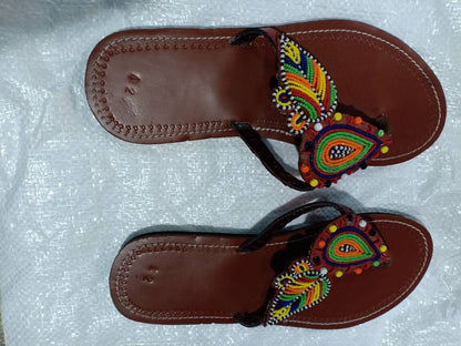 Handmade African Beaded Sandals/Authentic Maasai-Style Leather Flip-Flops Women/Boho Beach Sandals/Comfortable Summer Sandal African Gifts
