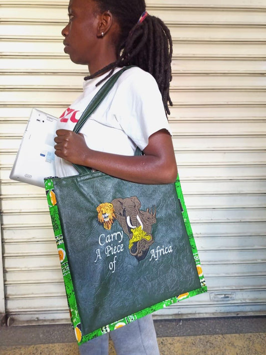 Carry a piece of Africa tote bag Leather Tote bag, handcrafted laptop bag,Black woman modern African tote bag,Stylish tote bag, mother's bag