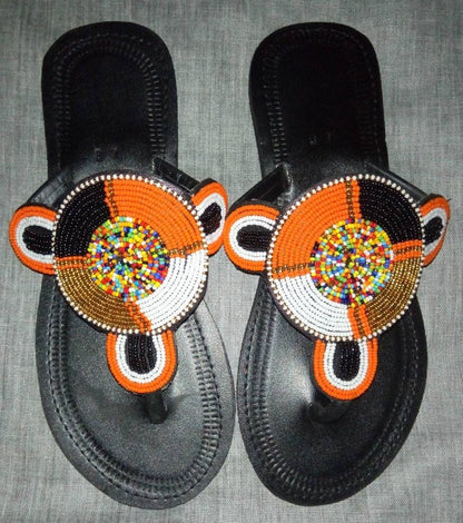 Handmade African Beaded Sandals/Authentic Maasai-Style Leather Flip-Flops Women/Boho Beach Sandals/Comfortable Summer Sandal African Gifts