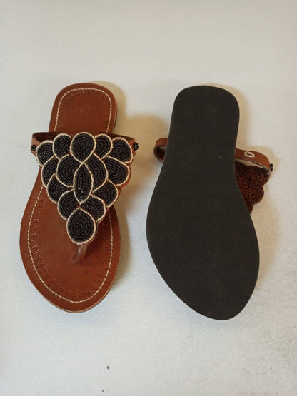 Handmade African Beaded Sandals/Authentic Maasai-Style Leather Flip-Flops Women/Boho Beach Sandals/Comfortable Summer Sandal African Gifts