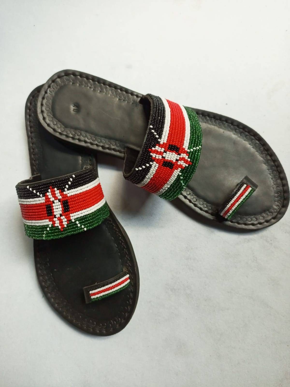 Handmade African Beaded Sandals/Authentic Maasai-Style Leather Flip-Flops Women/Boho Beach Sandals/Comfortable Summer Sandal African Gifts