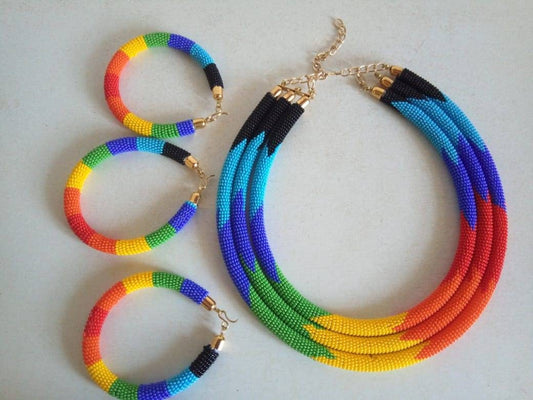 Boho Statement Jewelry/Colorful Seed Bead Necklace/Layered Necklace for Women/Gift for Her/Handmade Beaded Necklace/gift for women