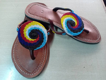 Handmade African Beaded Sandals/Authentic Maasai-Style Leather Flip-Flops Women/Boho Beach Sandals/Comfortable Summer Sandal African Gifts