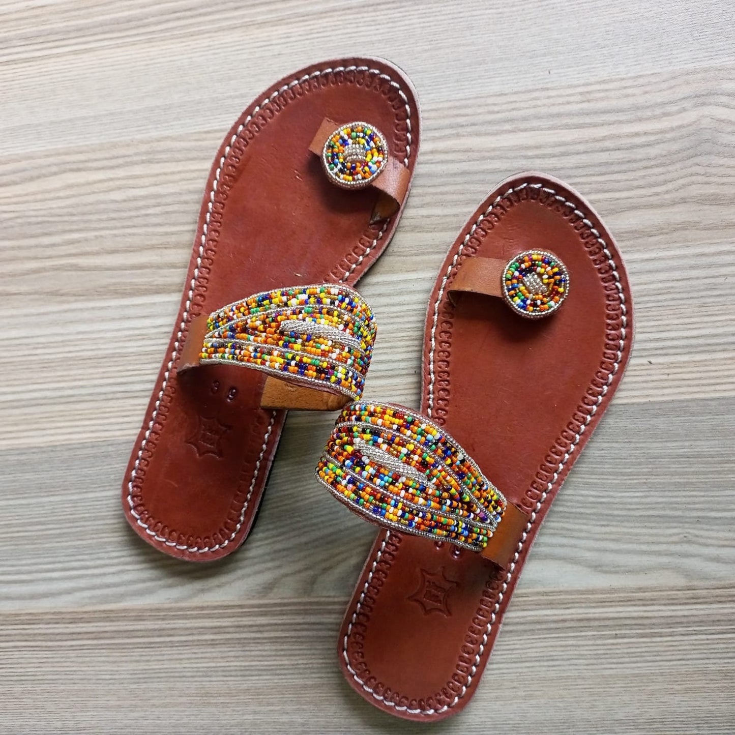 Handmade African Beaded Sandals/Authentic Maasai-Style Leather Flip-Flops Women/Boho Beach Sandals/Comfortable Summer Sandal African Gifts