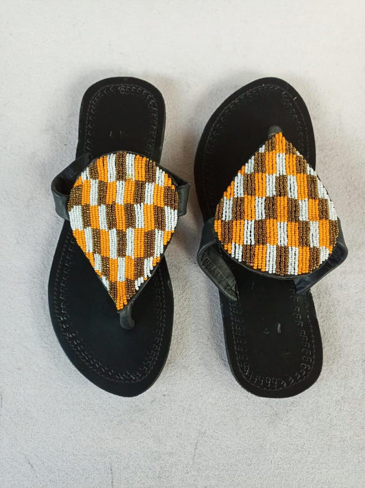 Handmade African Beaded Sandals/Authentic Maasai-Style Leather Flip-Flops Women/Boho Beach Sandals/Comfortable Summer Sandal African Gifts