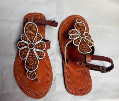 Handmade African Beaded Sandals/Authentic Maasai-Style Leather Flip-Flops Women/Boho Beach Sandals/Comfortable Summer Sandal African Gifts
