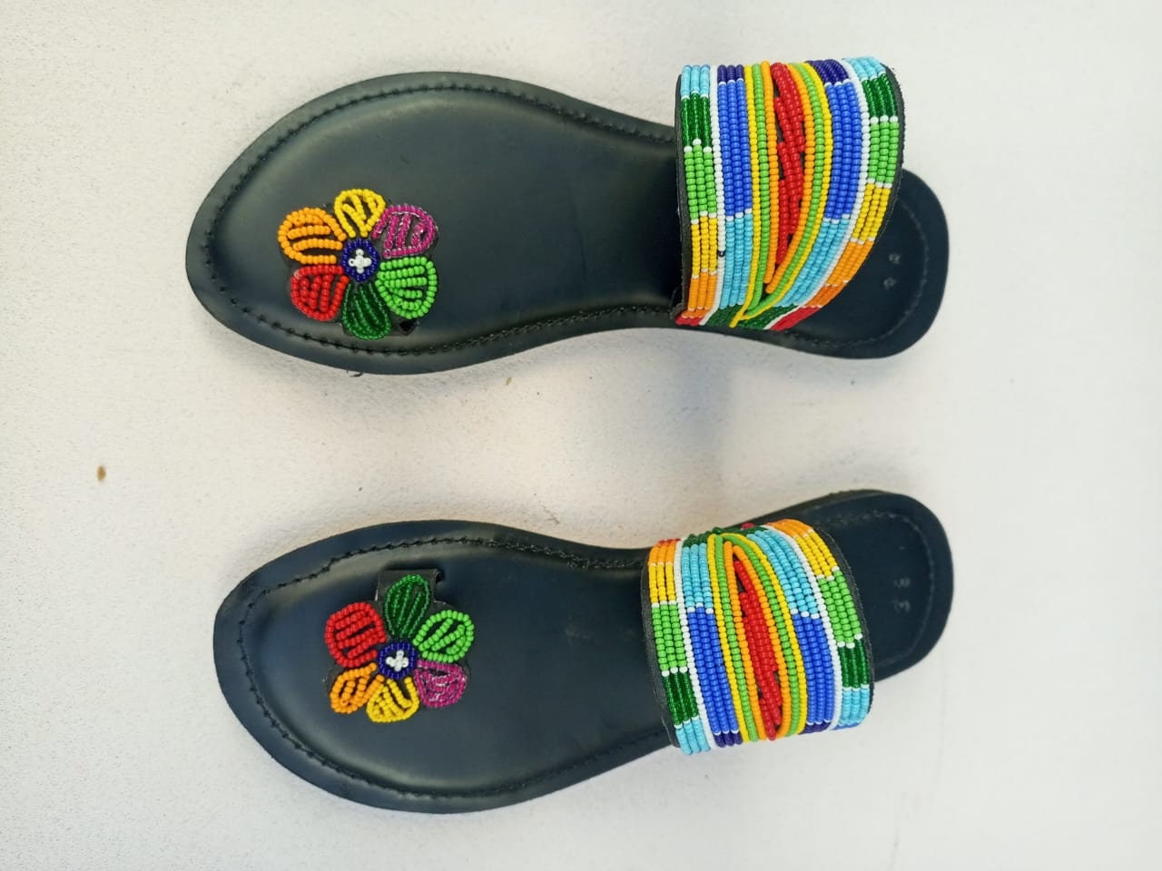 Handmade African Beaded Sandals/Authentic Maasai-Style Leather Flip-Flops Women/Boho Beach Sandals/Comfortable Summer Sandal African Gifts