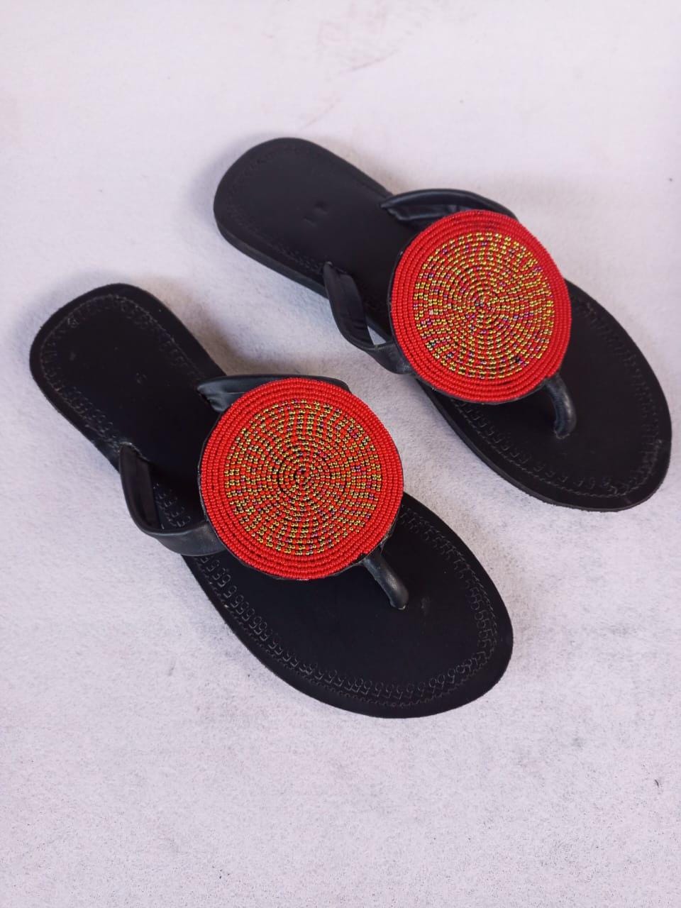 Handmade African Beaded Sandals/Authentic Maasai-Style Leather Flip-Flops Women/Boho Beach Sandals/Comfortable Summer Sandal African Gifts