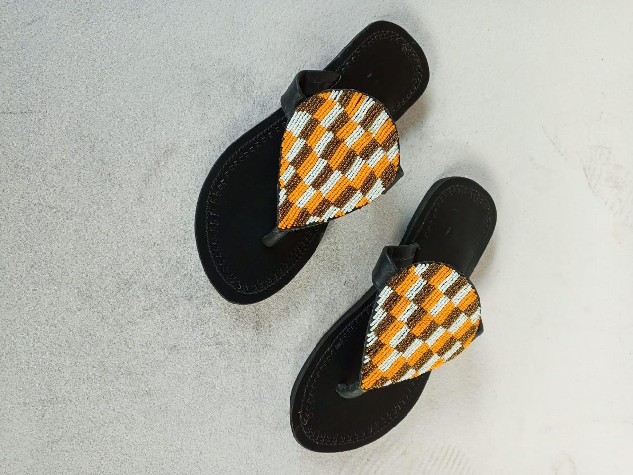 Handmade African Beaded Sandals/Authentic Maasai-Style Leather Flip-Flops Women/Boho Beach Sandals/Comfortable Summer Sandal African Gifts