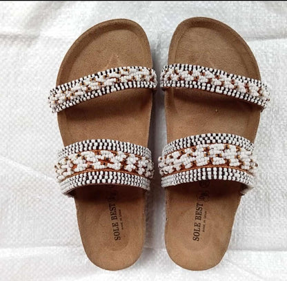 Handmade African Beaded Sandals/Authentic Maasai-Style Leather Flip-Flops Women/Boho Beach Sandals/Comfortable Summer Sandal African Gifts