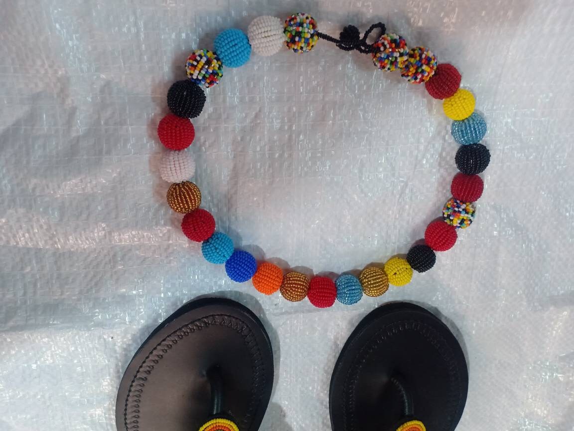 Handmade African Beaded Sandals/Authentic Maasai-Style Leather Flip-Flops Women/Boho Beach Sandals/Comfortable Summer Sandal African Gifts