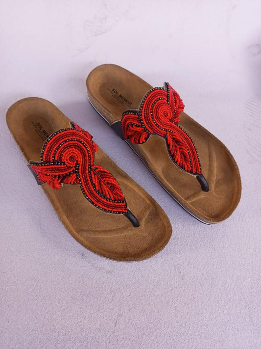 Handmade African Beaded Sandals/Authentic Maasai-Style Leather Flip-Flops Women/Boho Beach Sandals/Comfortable Summer Sandal African Gifts