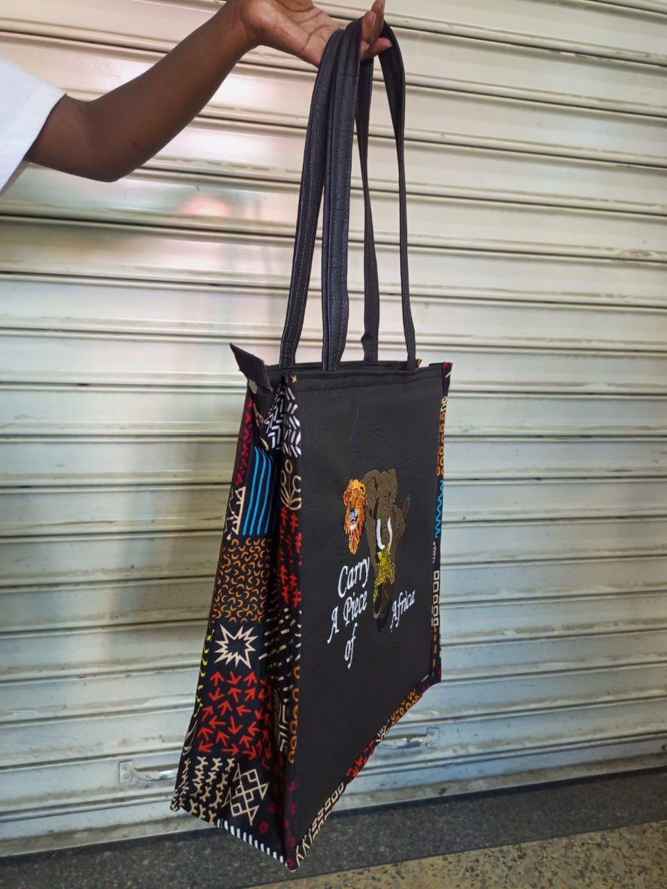 Carry a piece of Africa tote bag Leather Tote bag, handcrafted laptop bag,Black woman modern African tote bag,Stylish tote bag, mother's bag