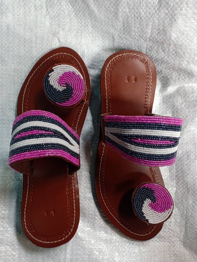 Handmade African Beaded Sandals/Authentic Maasai-Style Leather Flip-Flops Women/Boho Beach Sandals/Comfortable Summer Sandal African Gifts