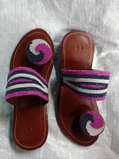 Handmade African Beaded Sandals/Authentic Maasai-Style Leather Flip-Flops Women/Boho Beach Sandals/Comfortable Summer Sandal African Gifts