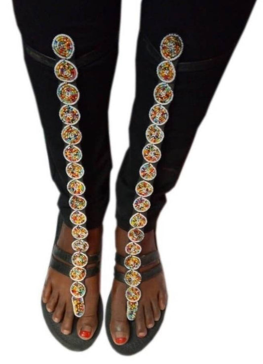 Handmade African Beaded Sandals/Authentic Maasai-Style Leather Flip-Flops Women/Boho Beach Sandals/Comfortable Summer Sandal African Gifts