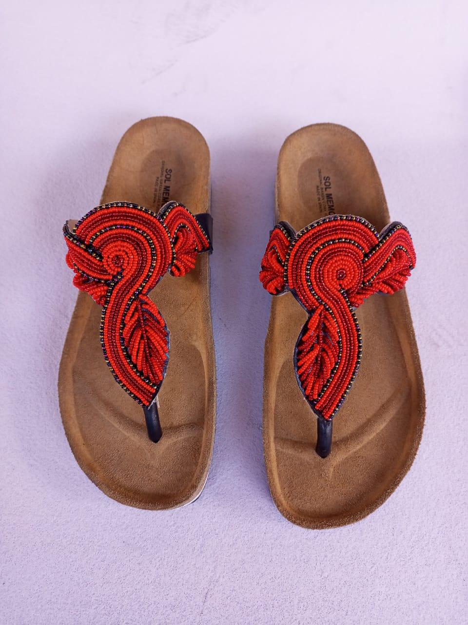 Handmade African Beaded Sandals/Authentic Maasai-Style Leather Flip-Flops Women/Boho Beach Sandals/Comfortable Summer Sandal African Gifts
