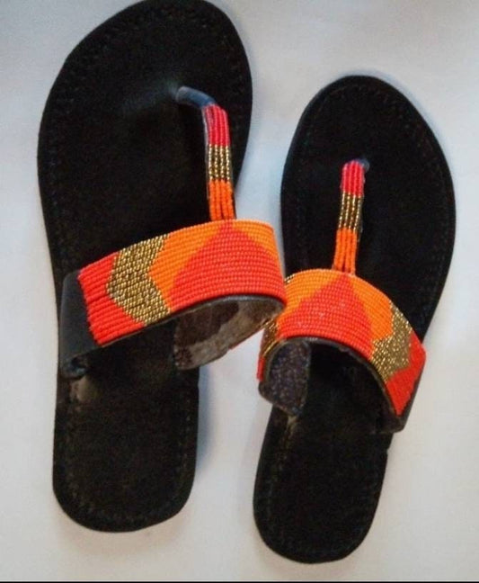 Handmade African Beaded Sandals/Authentic Maasai-Style Leather Flip-Flops Women/Boho Beach Sandals/Comfortable Summer Sandal African Gifts