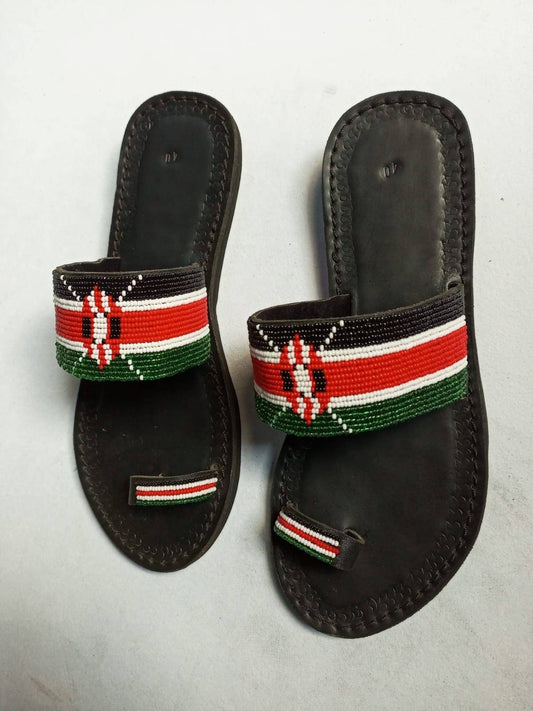 Handmade African Beaded Sandals/Authentic Maasai-Style Leather Flip-Flops Women/Boho Beach Sandals/Comfortable Summer Sandal African Gifts