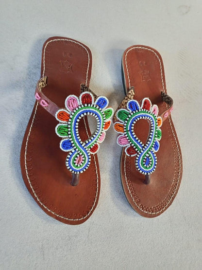 CUSTOMIZED African beaded sandals, summer sandals, Christmas gift for her,mom gift,beach sandals, leather sandals,