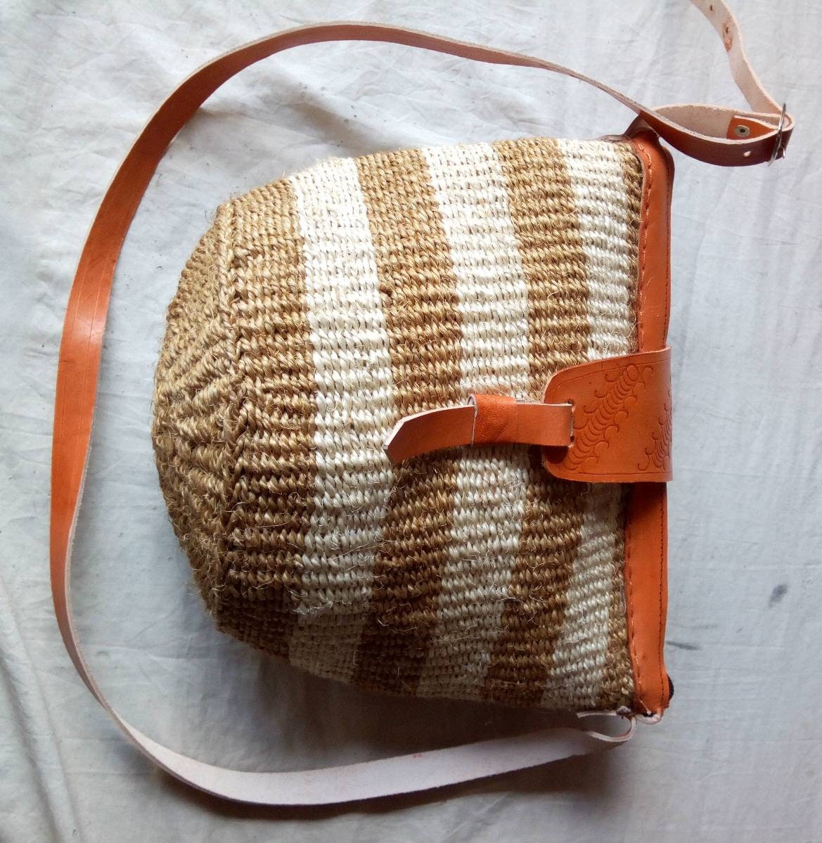 Handmade Woven Sisal Sling Bag - Boho Eco-Friendly Crossbody Bag | Sustainable Natural Fiber Purse | African Artisan Handcrafted Bag