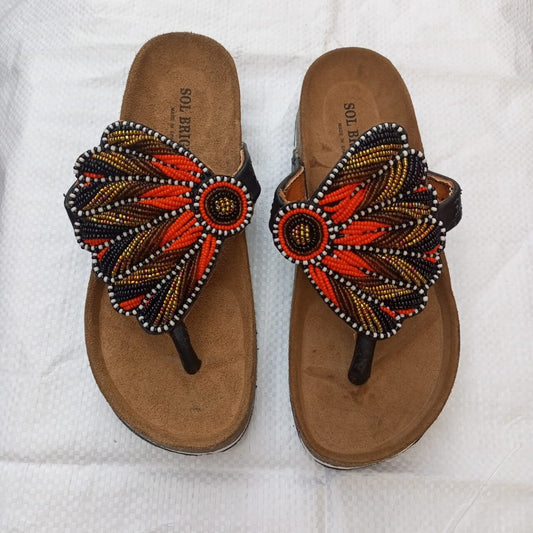 Handmade African Beaded Sandals/Authentic Maasai-Style Leather Flip-Flops Women/Boho Beach Sandals/Comfortable Summer Sandal African Gifts
