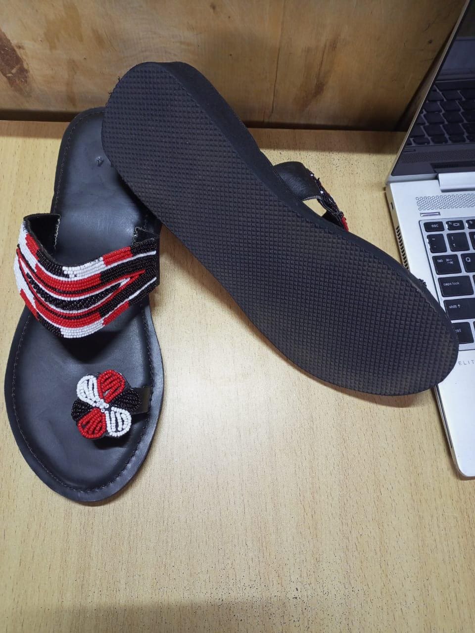 Handmade African Beaded Sandals/Authentic Maasai-Style Leather Flip-Flops Women/Boho Beach Sandals/Comfortable Summer Sandal African Gifts