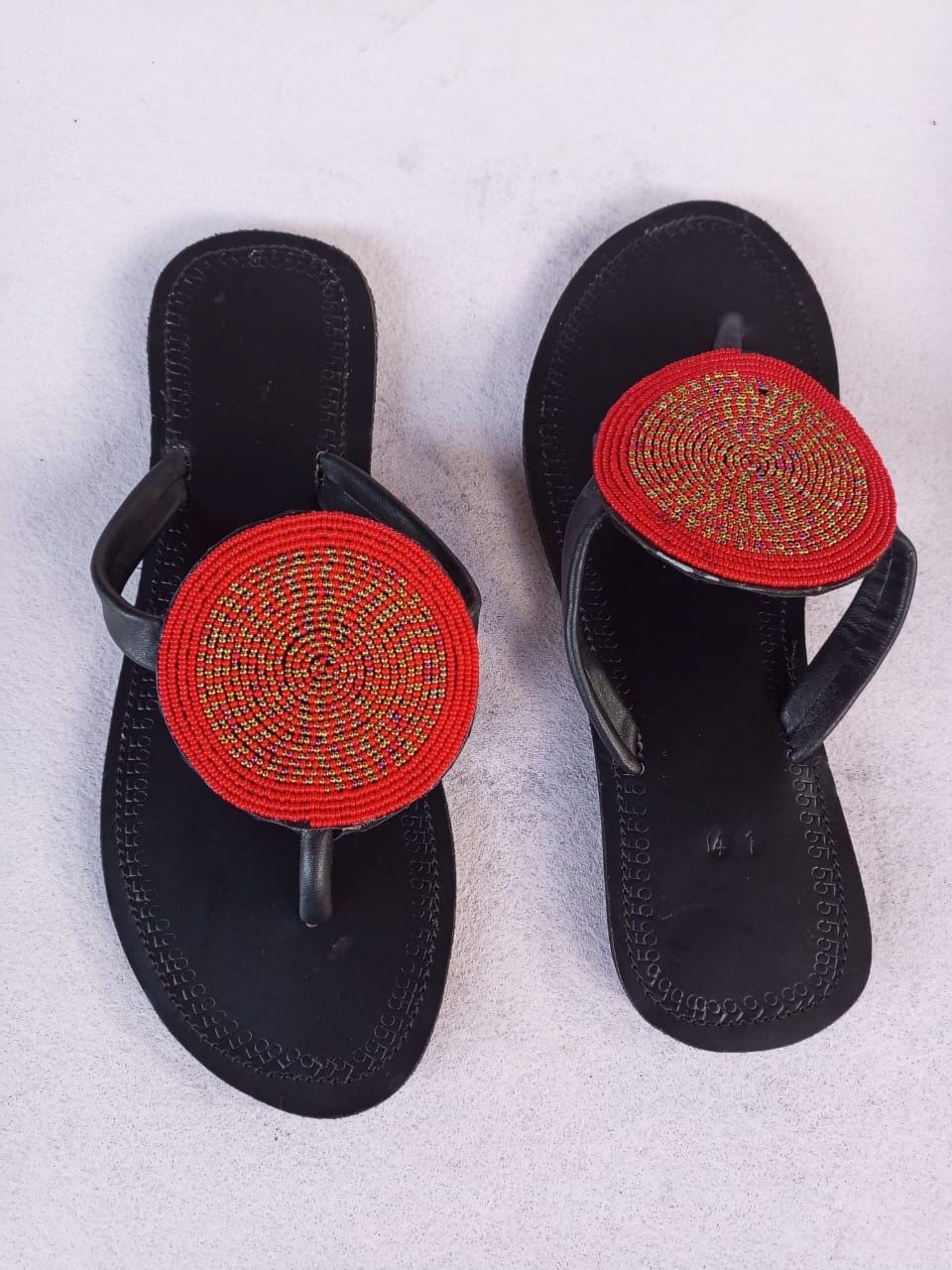 Handmade African Beaded Sandals/Authentic Maasai-Style Leather Flip-Flops Women/Boho Beach Sandals/Comfortable Summer Sandal African Gifts