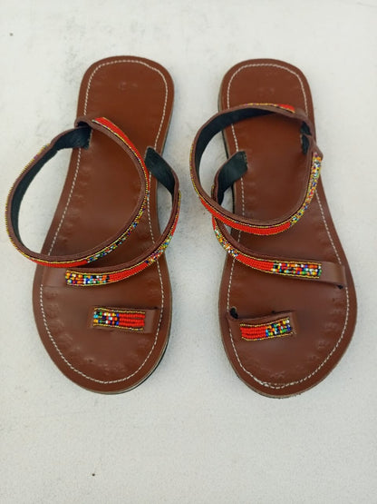 Handmade African Beaded Sandals/Authentic Maasai-Style Leather Flip-Flops Women/Boho Beach Sandals/Comfortable Summer Sandal African Gifts