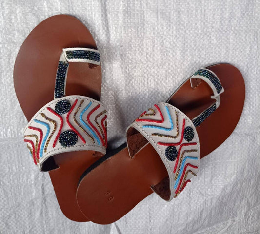 Handmade African Beaded Sandals/Authentic Maasai-Style Leather Flip-Flops Women/Boho Beach Sandals/Comfortable Summer Sandal African Gifts