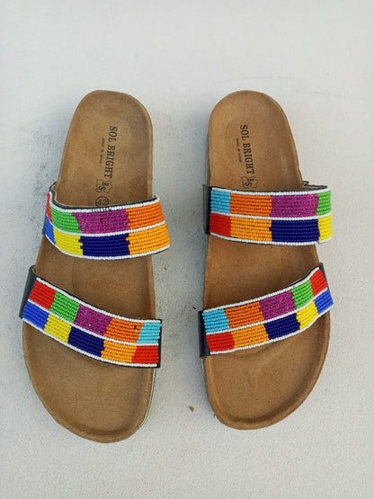 Handmade African Beaded Sandals/Authentic Maasai-Style Leather Flip-Flops Women/Boho Beach Sandals/Comfortable Summer Sandal African Gifts
