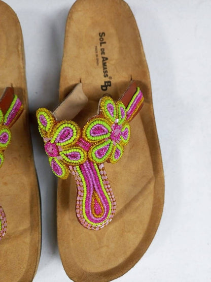 Handmade African Beaded Sandals/Authentic Maasai-Style Leather Flip-Flops Women/Boho Beach Sandals/Comfortable Summer Sandal African Gifts