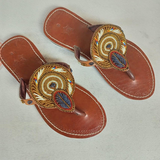 Handmade African Beaded Sandals/Authentic Maasai-Style Leather Flip-Flops Women/Boho Beach Sandals/Comfortable Summer Sandal African Gifts