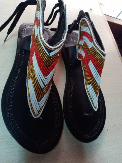 Handmade African Beaded Sandals/Authentic Maasai-Style Leather Flip-Flops Women/Boho Beach Sandals/Comfortable Summer Sandal African Gifts