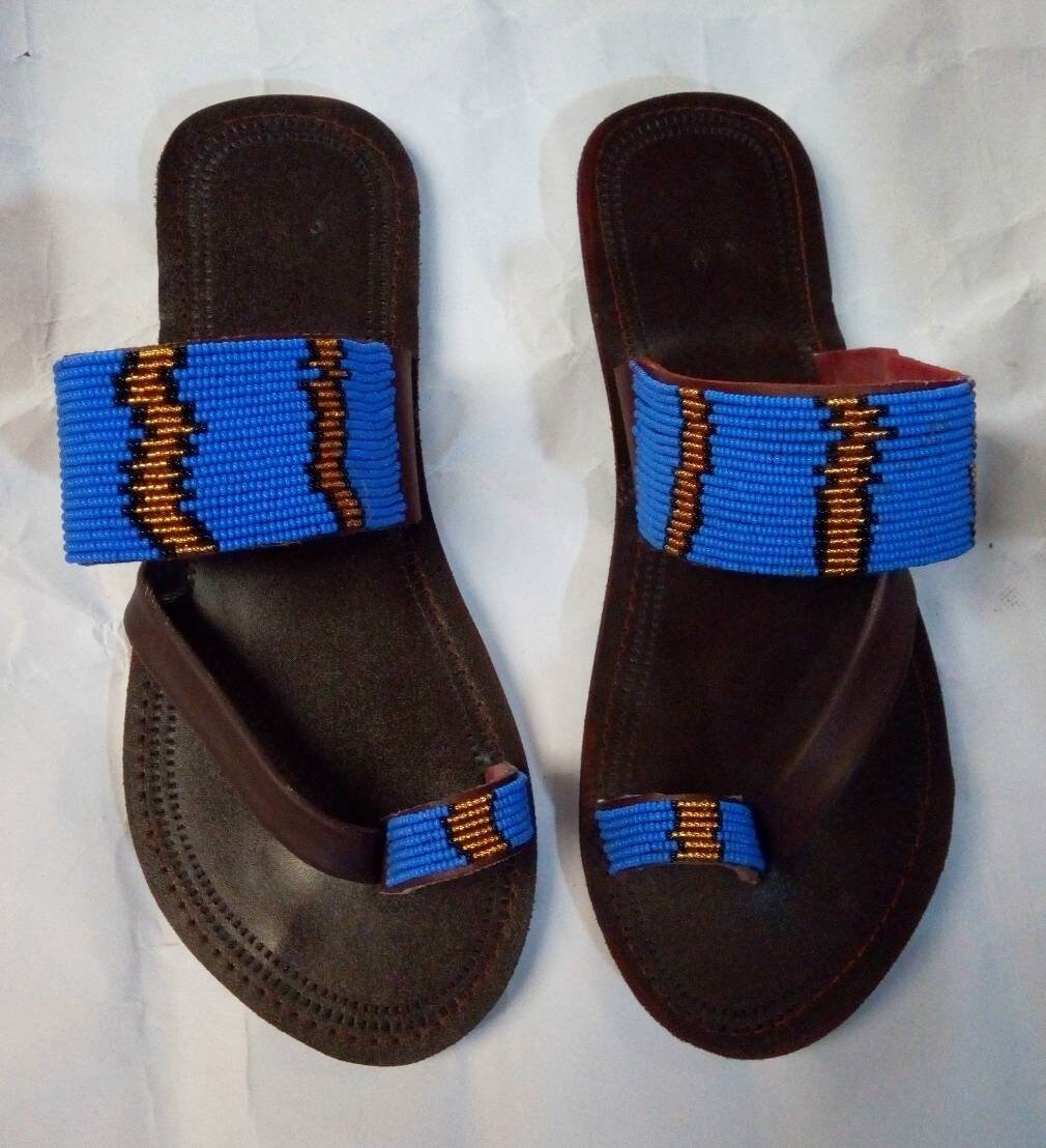 Handmade African Beaded Sandals/Authentic Maasai-Style Leather Flip-Flops Women/Boho Beach Sandals/Comfortable Summer Sandal African Gifts