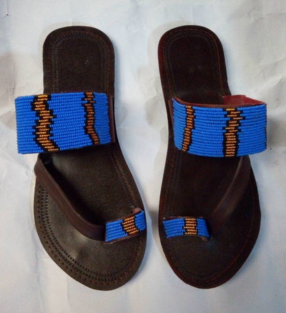 Handmade African Beaded Sandals/Authentic Maasai-Style Leather Flip-Flops Women/Boho Beach Sandals/Comfortable Summer Sandal African Gifts